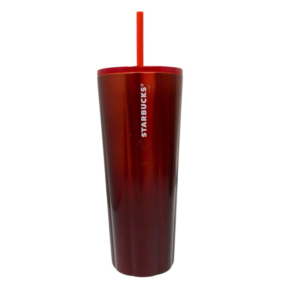 Starbucks Red Scalloped Metallic Stainless Steel Tumbler Venti 24oz 2020‎